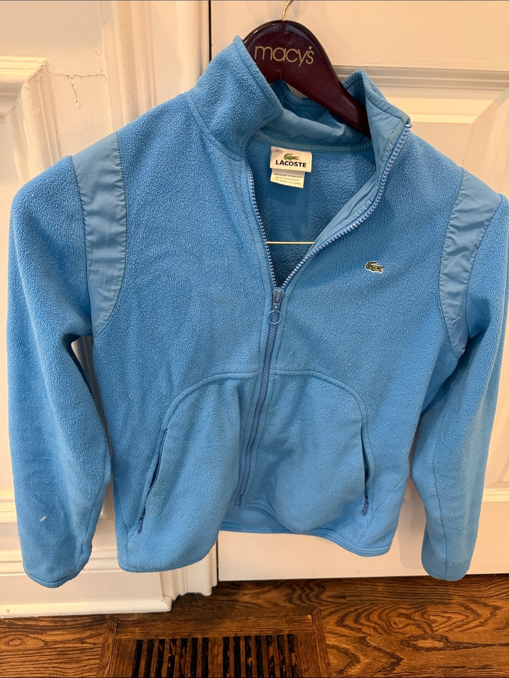 Lacoste womens Sky Blue Full-Zip Fleece Hoodie